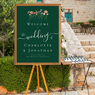 Póster Elegante Boho Bienvenida de Bodas de Flores Silves