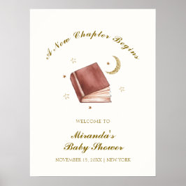 Póster Elegante Boho Book Moon Star Baby Shower Bienvenid