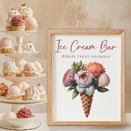 Póster Elegante Boho Bridal Shower Ice Cream Bar