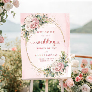 Póster Elegante Boho Rosa Dorado Rosa Pálido Verde Bodas