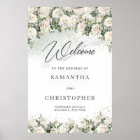 Elegante Boho White Roses Floral Garden