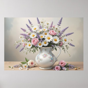Póster Elegante Bouquet de primavera en la floral vase su