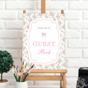 Póster Elegante Bow Rosa Love Shack Baby Shower Guest Boo