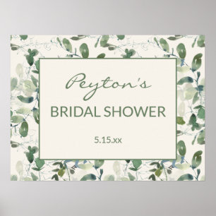 Póster Elegante Bridal Shower de Salvia Musgo Verde Eucal