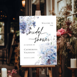 Póster Elegante Bridal Shower flores silvestres azules bi