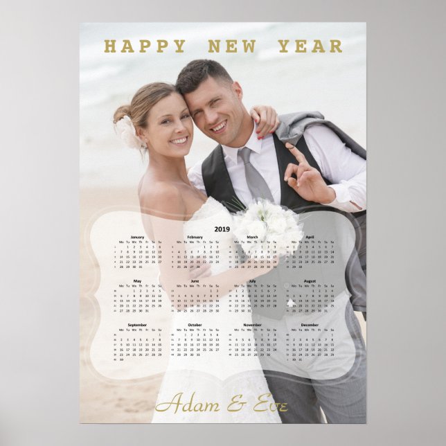 Póster Elegante Bride y Groom Photo Mini Calendar (Frente)