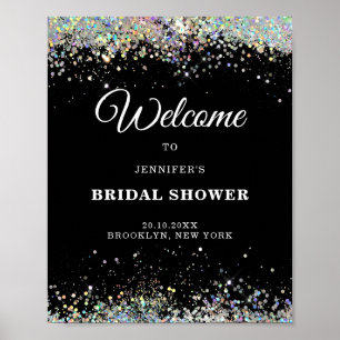 Póster Elegante brillo holográfico DUCHA NUPCIAL Negra