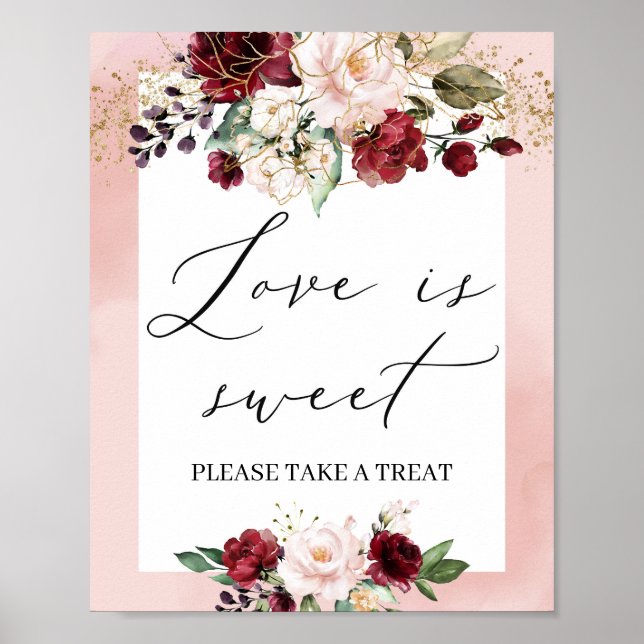 Póster Elegante burdeos floral dorado amor sonoro es dulc (Frente)