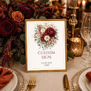 Póster Elegante Burgundy Oro Floral Rojo Intenso personal