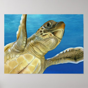 Póster Elegante Cabeza de Loggerhead Sea Turtle
