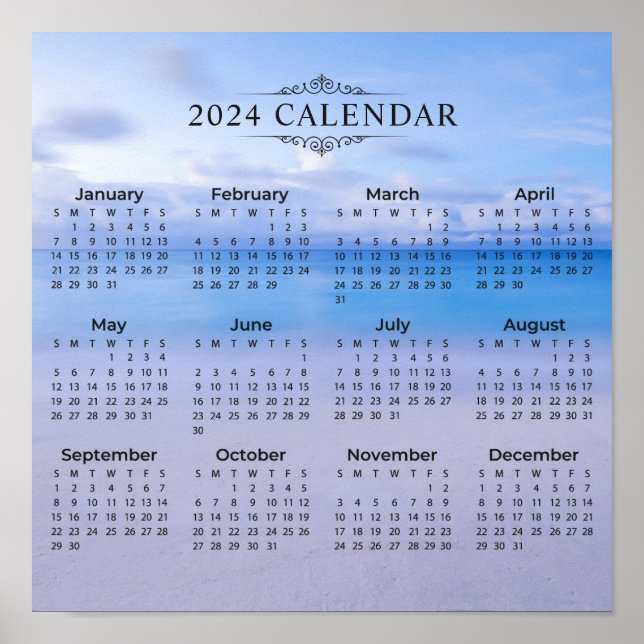 Póster Elegante Calendario 2024 Fondo de playa | POSTER (Frente)