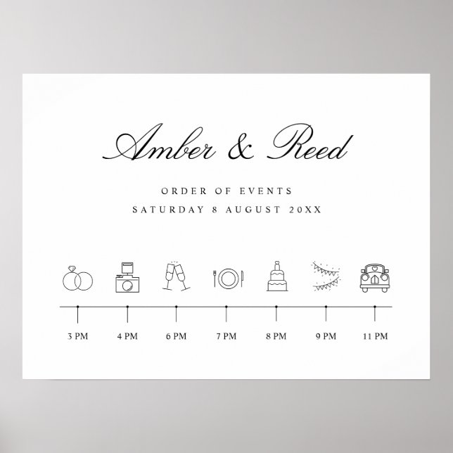 Póster Elegante calendario de bodas orden de eventos Rótu (Frente)