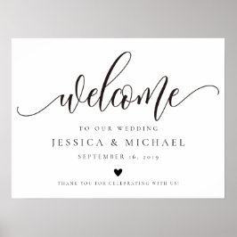 Póster Elegante caligrafía Bienvenida Rótulo Boda