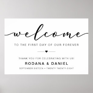 Póster Elegante caligrafía Bienvenido Rótulo Boda