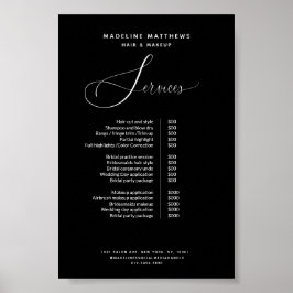 Póster Elegante Caligrafía Black Salon Price List Service