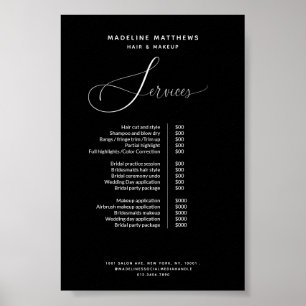 Póster Elegante Caligrafía Black Salon Price List Service