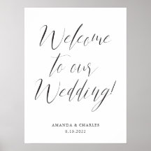Elegante caligrafía Boda blanco negro bienvenida