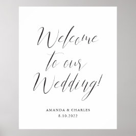 Póster Elegante caligrafía Boda blanco negro bienvenida