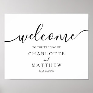 Póster Elegante caligrafía Boda de bienvenida blanco Post