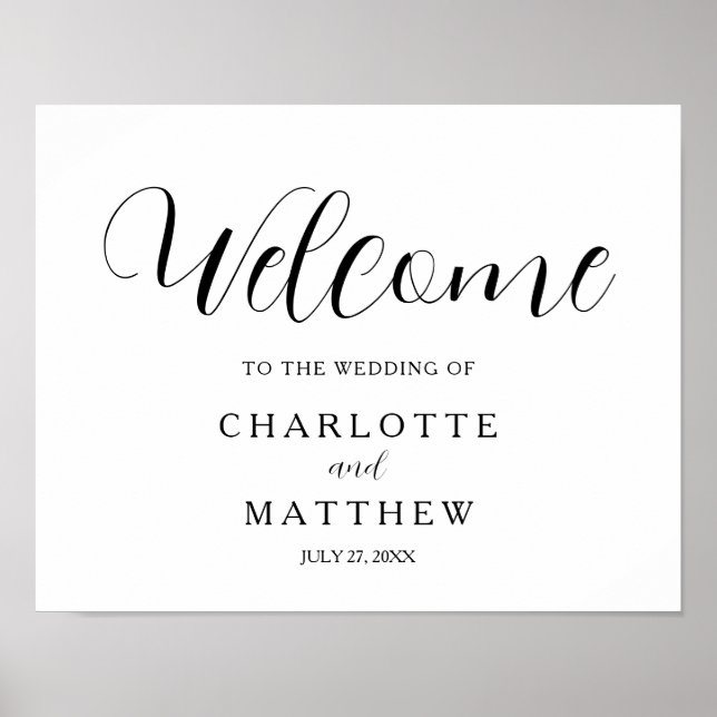 Póster Elegante caligrafía Boda de bienvenida blanco Post (Frente)