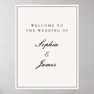 Póster Elegante caligrafía Boda de bienvenida de marco ne