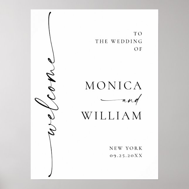 Póster Elegante caligrafía Boda de bienvenida Minimalista (Frente)