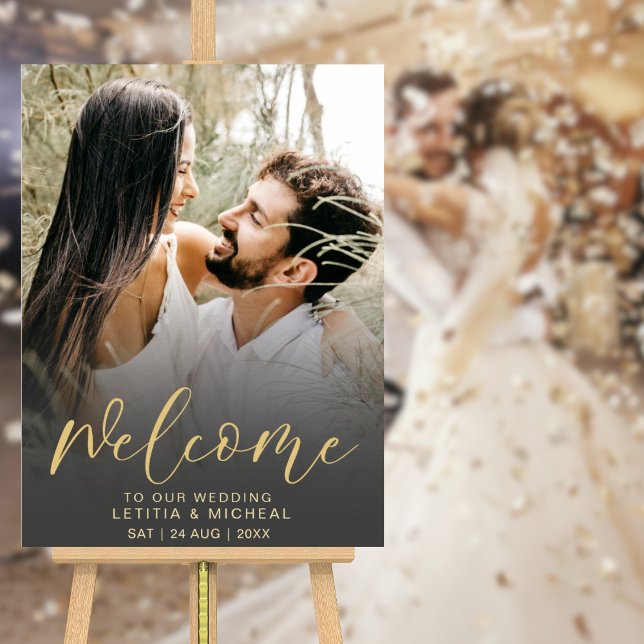 Póster Elegante caligrafía Boda de fotografía negro y oro (Subido por el creador)
