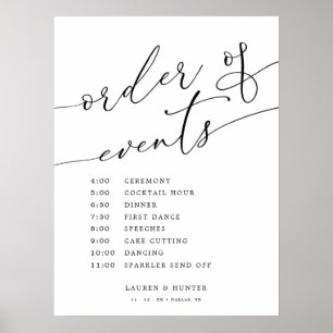 Póster Elegante caligrafía Boda Orden de eventos Rótulo
