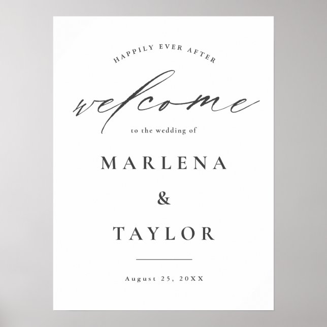 Póster Elegante caligrafía Boda simple bienvenida (Frente)