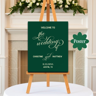 Póster Elegante caligrafía Boda Verde azulado bienvenida