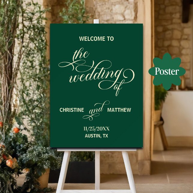 Póster Elegante caligrafía Boda Verde azulado bienvenida (Subido por el creador)