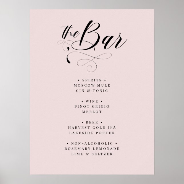 Póster Elegante caligrafía clásica Boda Bar Menú Poste (Frente)