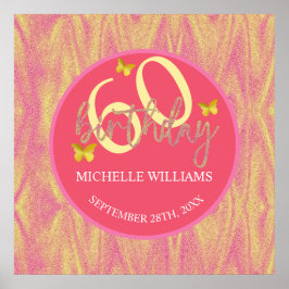 Póster Elegante caligrafía de mariposa dorada Purpurina