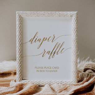 Póster Elegante caligrafía de oro Diaper Raffle