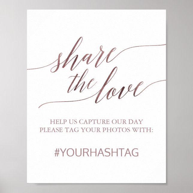 Póster Elegante caligrafía de oro Rosa Comparte el Rótulo (Frente)