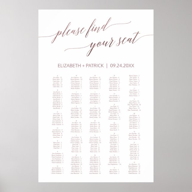 Póster Elegante caligrafía de oro Rosa más de 200 asiento (Frente)