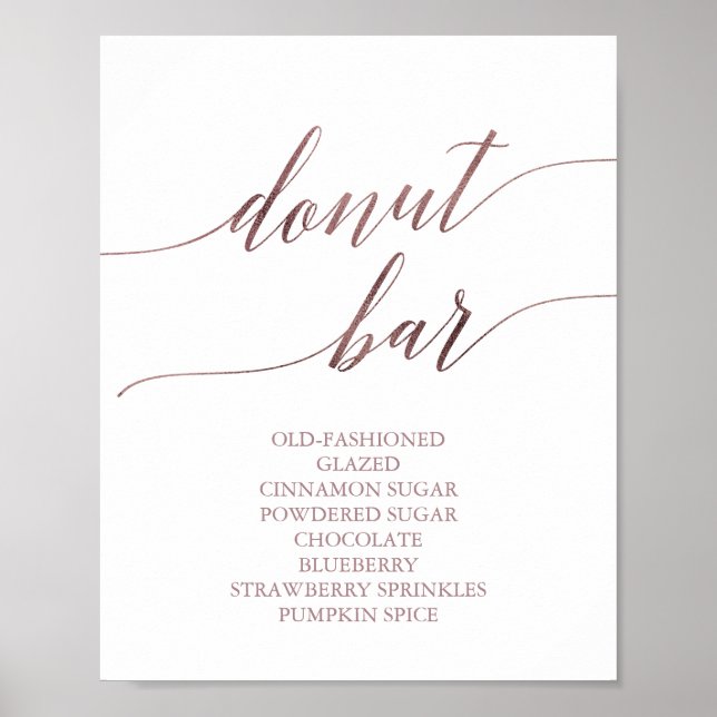 Póster Elegante caligrafía de oro Rosa Rótulo Donut Bar (Frente)