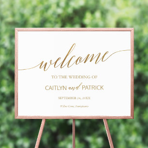 Póster Elegante caligrafía de oro Rótulo Boda de bienveni