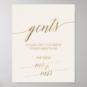 Póster Elegante caligrafía de oro Rótulo de baño Marfil G
