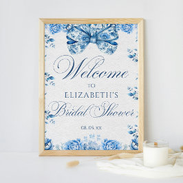 Póster Elegante caligrafía de toile floral azul de barro