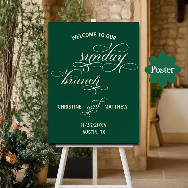 Póster Elegante Caligrafía Domingo Brunch Bienvenida Verd (Subido por el creador)