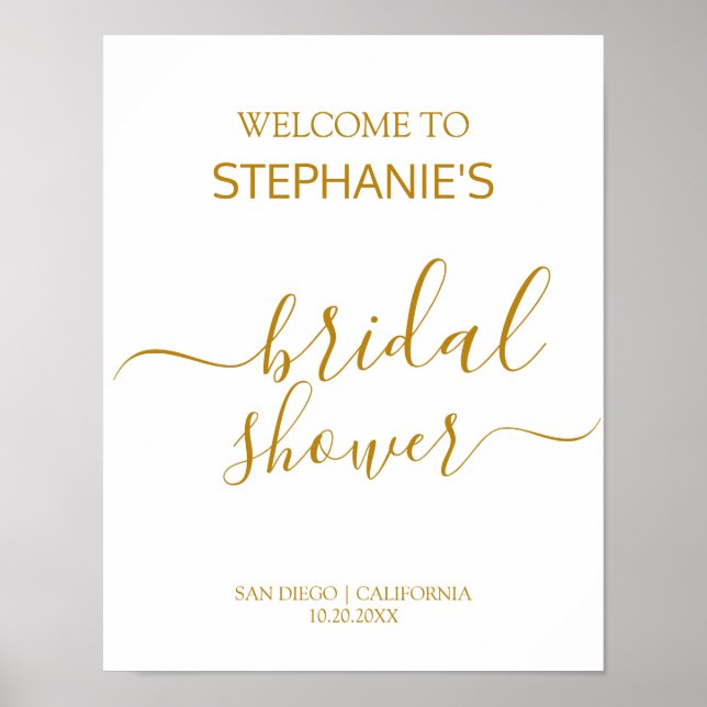 Póster Elegante caligrafía dorada ducha de novia bienveni (Frente)