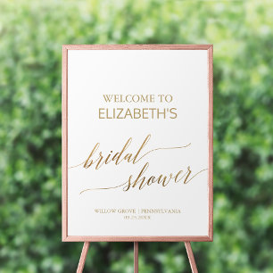 Póster Elegante caligrafía dorada ducha de novia bienveni