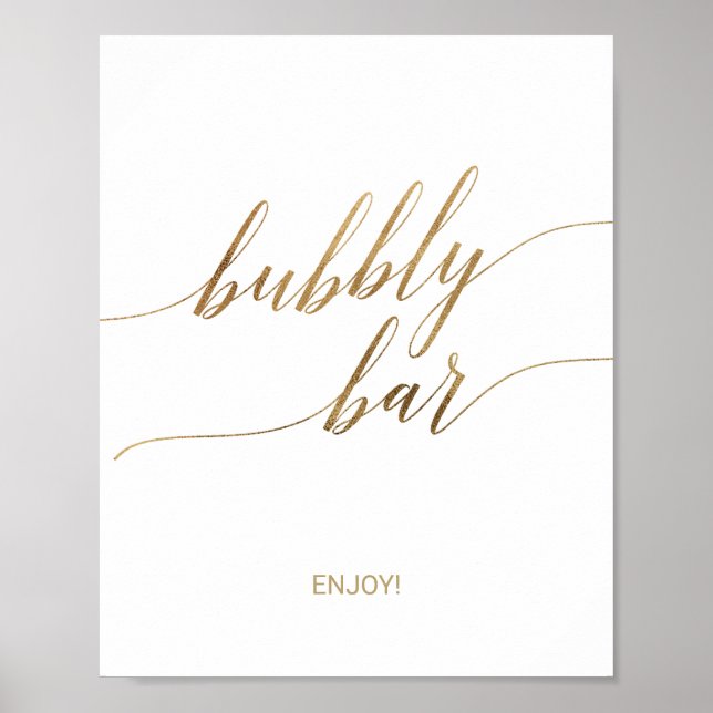 Póster Elegante caligrafía dorada Rótulo bar burbujeante (Frente)