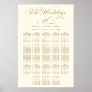Póster Elegante Caligrafía en Oro Tarjeta de Asientos de 
