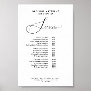 Póster Elegante caligrafía Lista de precios de venta en b
