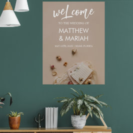 Póster Elegante caligrafía negra bienvenida Boda floral