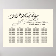 Elegante Caligrafía Negra en Asientos de Boda de M