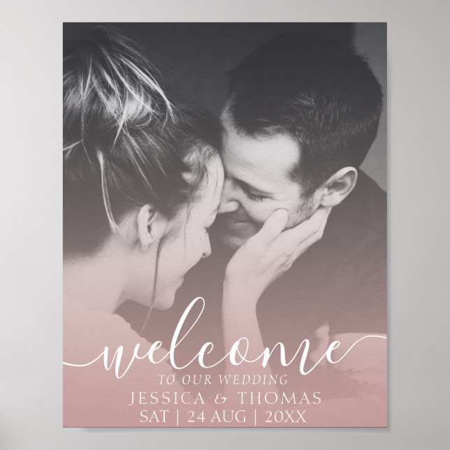Póster Elegante caligrafía Rosa de fotografía Boda de oro (Frente)