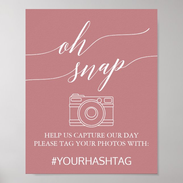 Póster Elegante caligrafía Rosa turbia Oh Rótulo Snap (Frente)